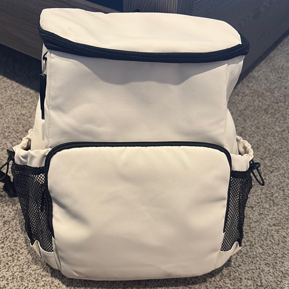 White Cooler Backpack with Black Accents